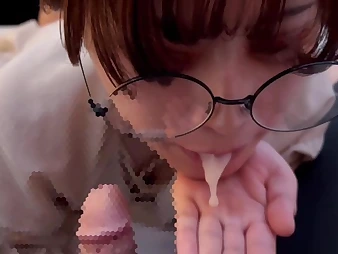 Nerdy Japanese student with glasses gets a raunchy money-shot in POINT OF VIEW