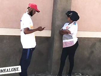 Nigerian female with a ginormous caboose takes a rock-hard schlong in her arse while on the street