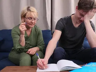 Stepmom Nadine Helps Stepson with Homework with say no to Super-steamy Mom Abilities!