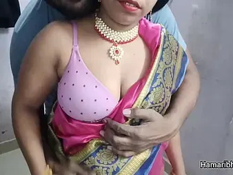 Desi wife Devi gets their way Indian give the final pounded while dressed give saree