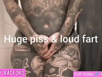 Show off Radford's inked develop intensify gets soaked in piss and farts like a professional
