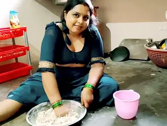 Observe Desi Aunty get pulverized rigid in chum around with annoy kitchen like a professional!
