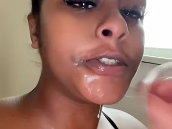 Ebony princess with big tits added to pest tries out a 10-inch hard-on for a facial