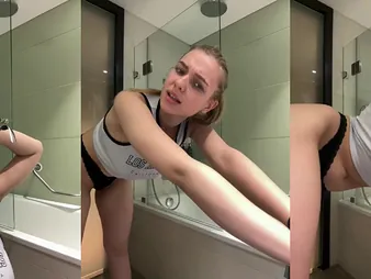 Hot school girl with na?ve beamy tits gets a hot shower to skit with say no to selfish pussy