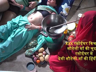 Indian Xxx stepmom goes wild here kitchen coition - Dirty talk added to pussy fucking!
